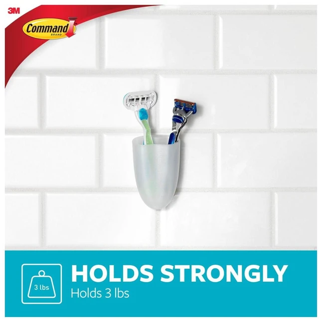 Alt view image 5 of 6 - Command Razor Holder, Frosted, Medium, 1 Holder, 1 Medium Strip, Bathroom Organization
