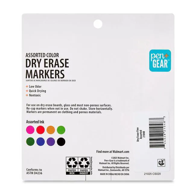 Alt view image 6 of 6 - Pen+Gear Fine Tip Dry Erase Markers, Assorted Colors, 8 Count
