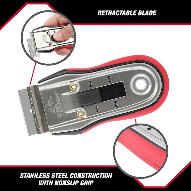 Alt view image 3 of 5 - Hyper Tough 4.5-inch Retractable Razor Blade Scraper with Soft Grip Handle, 4.5" L X 2.5" W X 0.5" H