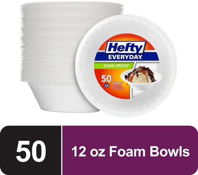 Main image of Hefty Everyday Soak-Proof Foam Bowls, White, 12 ounce, 50 Count