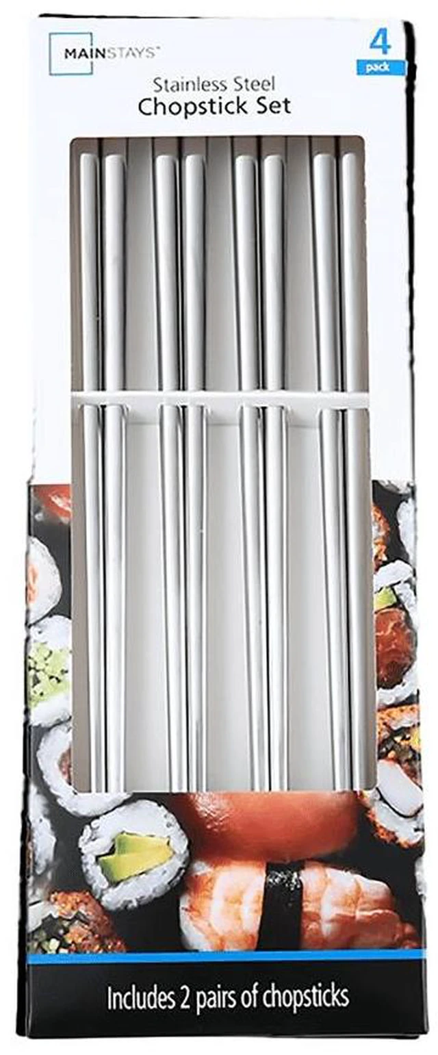 Alt view image 3 of 6 - Mainstays Stainless Steel Chopsticks, 4-Pairs