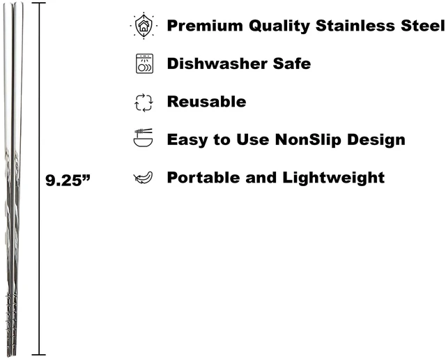 Alt view image 6 of 6 - Mainstays Stainless Steel Chopsticks, 4-Pairs