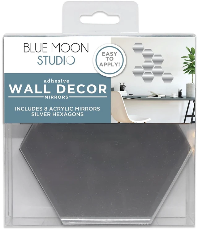 Main image of Blue Moon Studio Peel & Stick Silver Hexagon Wall Decals Adult Teen Tween, 8 Pack