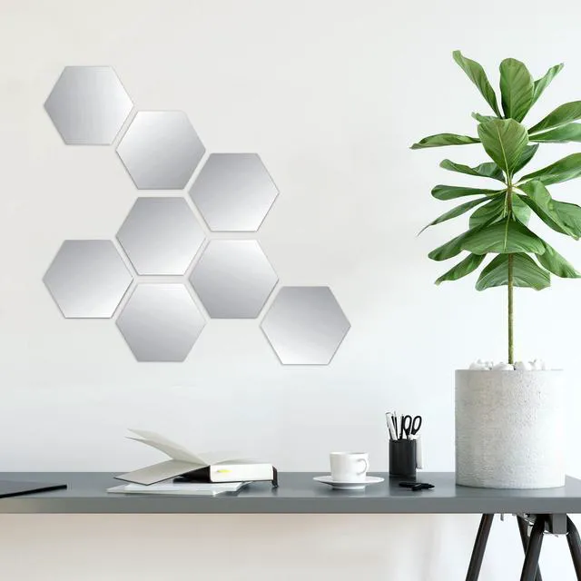 Alt view image 3 of 6 - Blue Moon Studio Peel & Stick Silver Hexagon Wall Decals Adult Teen Tween, 8 Pack