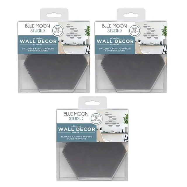Alt view image 5 of 6 - Blue Moon Studio Peel & Stick Silver Hexagon Wall Decals Adult Teen Tween, 8 Pack