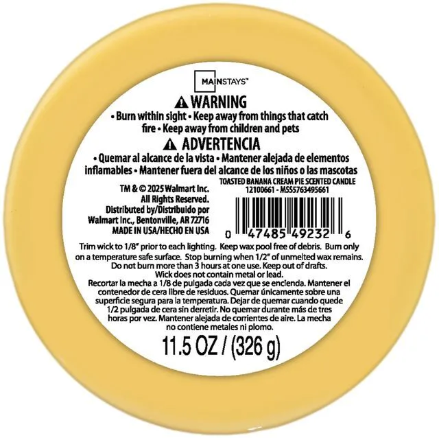 Alt view image 3 of 5 - Mainstays Toasted Banana Cream Pie Scented 3-Wick Jar Candle, 11.5 oz