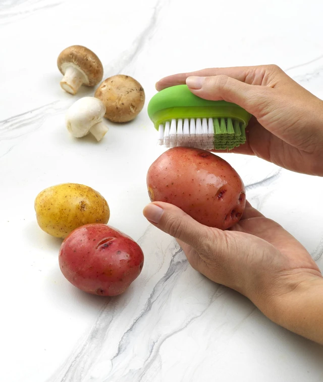 Alt view image 3 of 6 - GoodCook Plastic Fruit and Veggie Brush with Color-Coded Nylon Bristles, White/Green