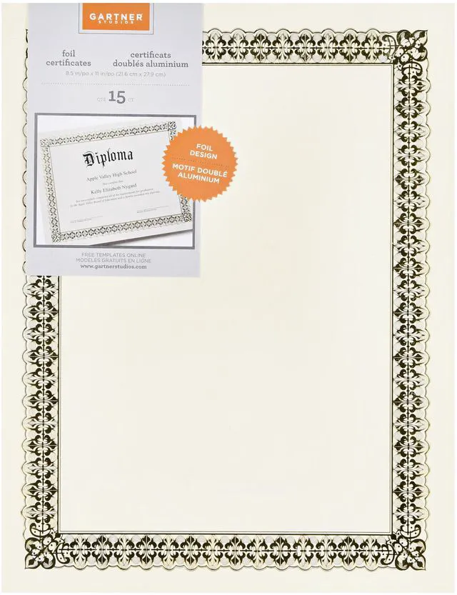 Main image of Gartner Studios Gold Foil Certificate, 15 Count per Pack