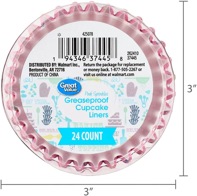 Alt view image 7 of 7 - (4 pack) Great Value Pink Sprinkles Greaseproof Cupcake Liners, 24 Count