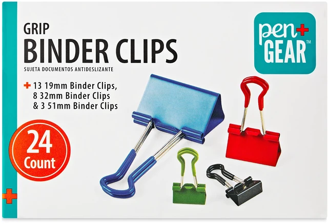 Main image of Pen+Gear Grip Binder Clips, Assorted Colors and Sizes, 24 Count