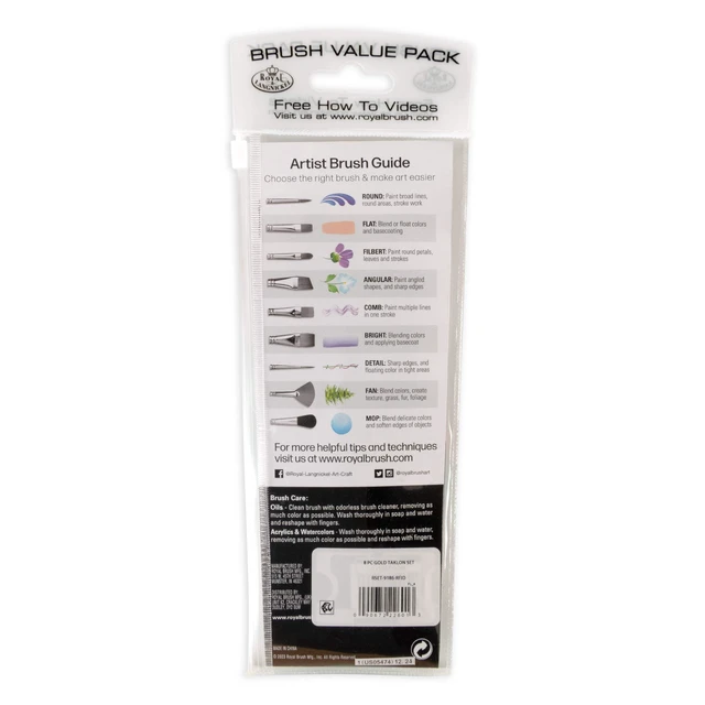 Alt view image 2 of 7 - Royal & Langnickel Assorted Shape Golden Taklon Art Brush Set 8 pieces