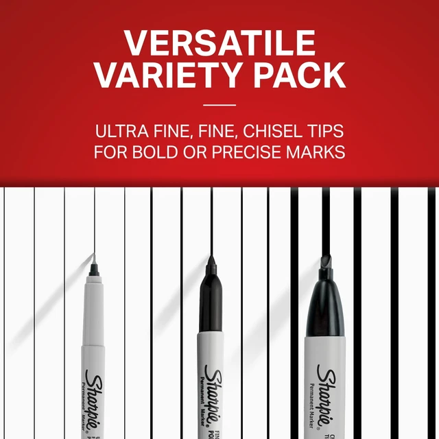 Alt view image 4 of 5 - Sharpie Permanent Markers, Multi-Tip Pack, Fine/Ultra Fine/Chisel Tip, Black, 6 Count