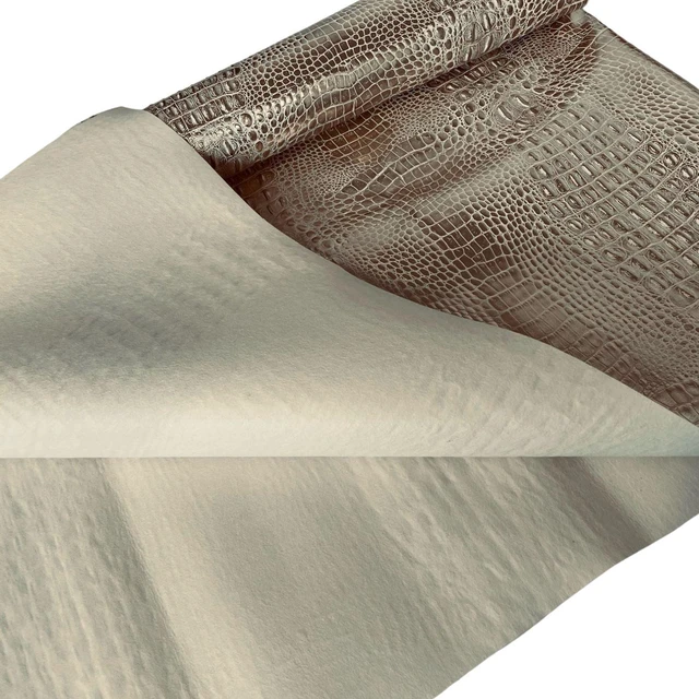 Alt view image 2 of 6 - Waverly Inspirations Faux Leather Crocodile 2-Tone Print Upholstery Fabric, White/Gold, 52 in, By the Yard
