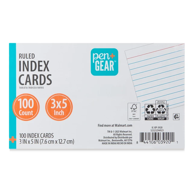 Alt view image 2 of 5 - (8 pack) Pen+Gear Ruled Index Cards, 3" x 5", White, 100 Count
