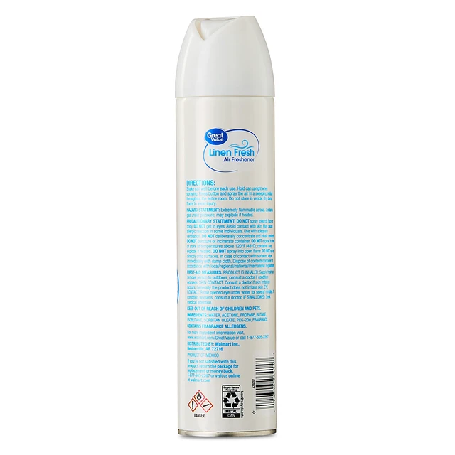 Alt view image 3 of 6 - (6 pack) Great Value Aerosol Air Freshener, Linen Fresh, 8 oz