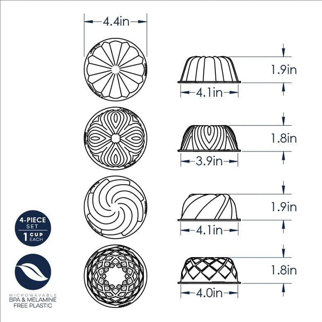 Alt view image 2 of 6 - Nordic Ware Micro Bundt Pans, Microwave Safe Plastic, Blue, 2 Pans, 4.4" x 4.4" x 1.9"