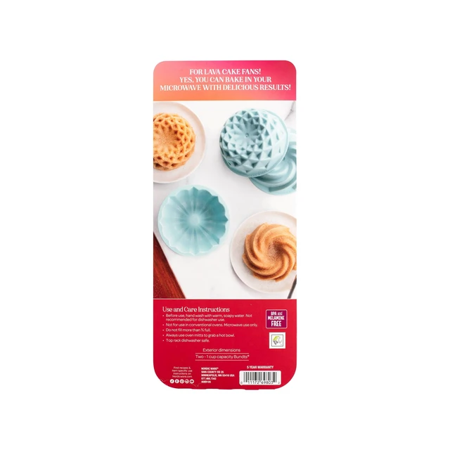 Alt view image 6 of 6 - Nordic Ware Micro Bundt Pans, Microwave Safe Plastic, Blue, 2 Pans, 4.4" x 4.4" x 1.9"