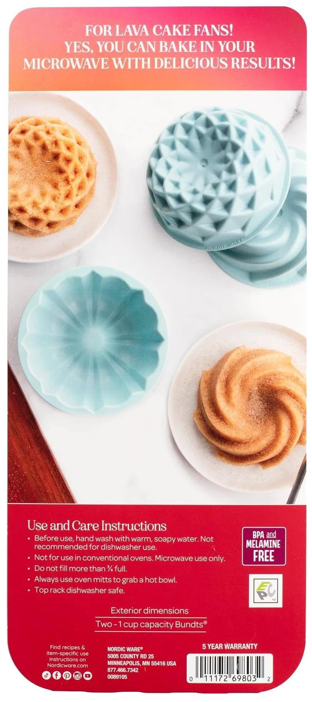 Alt view image 3 of 6 - Nordic Ware Micro Bundt Pans, Microwave Safe Plastic, Blue, 2 Pans, 4.4" x 4.4" x 1.9"