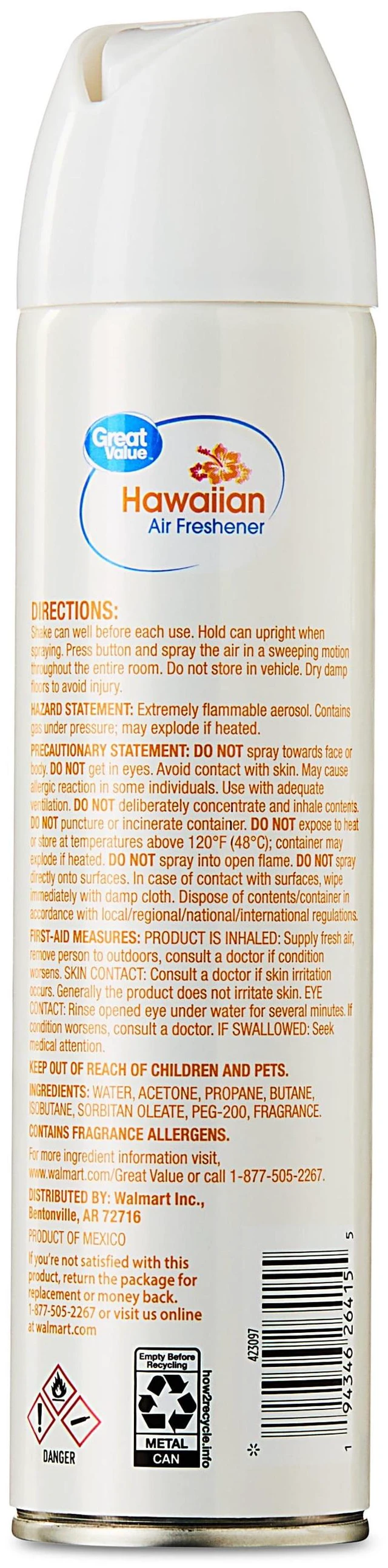 Alt view image 7 of 7 - (6 pack) Great Value Aerosol Air Freshener, Hawaiian, 8 oz