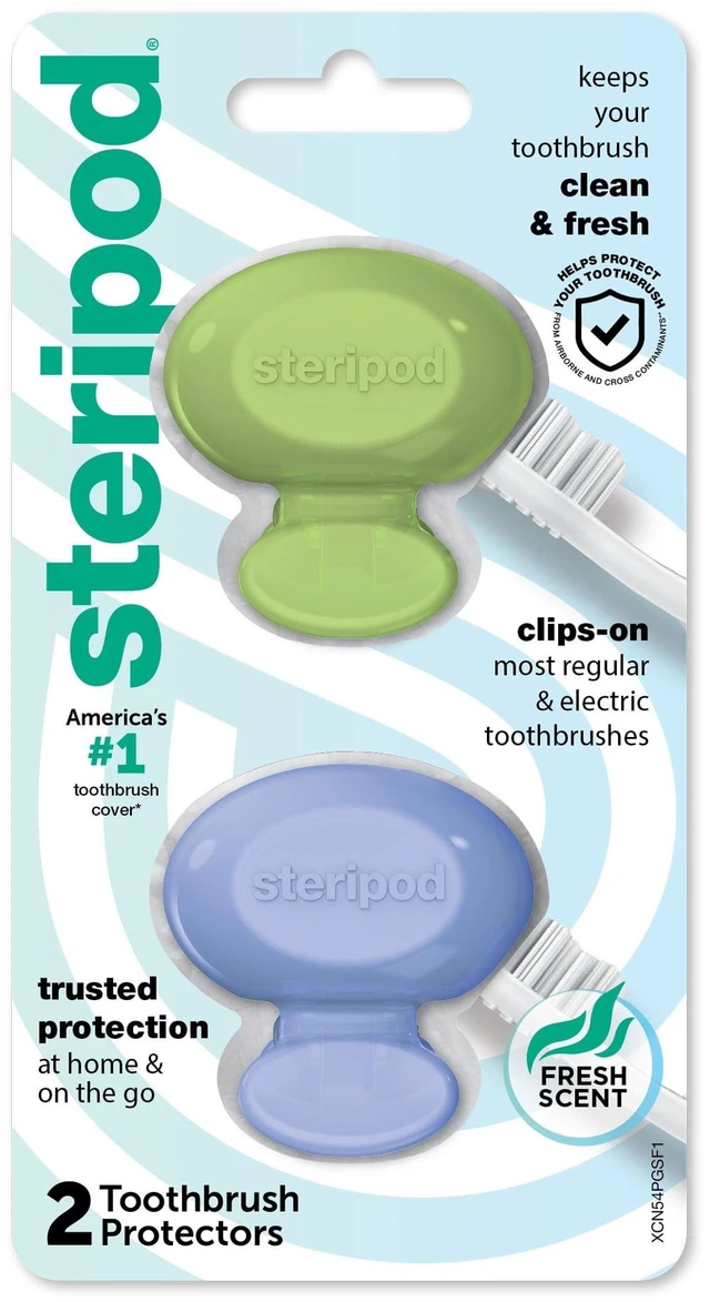Main image of Steripod Clip-On Toothbrush Protector with Fresh Scent, Assorted Colors, 2 Count