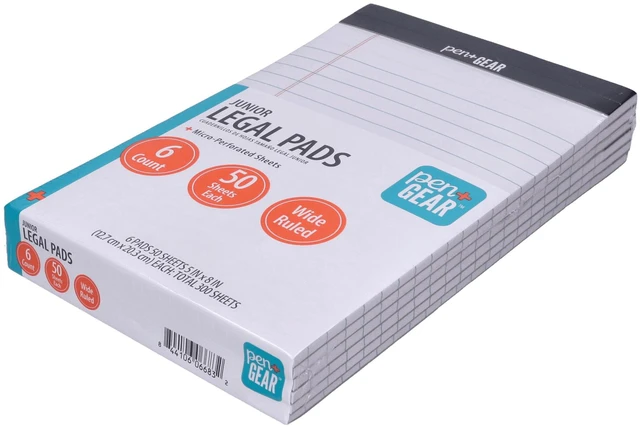 Alt view image 3 of 7 - Pen+Gear Wide Ruled Junior Legal Pads, 5" x 8", White Paper, 50 Sheets Each, 6 Pack