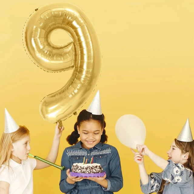 Alt view image 6 of 6 - 34" Gold Number 9 Foil Balloon, by Way To Celebrate