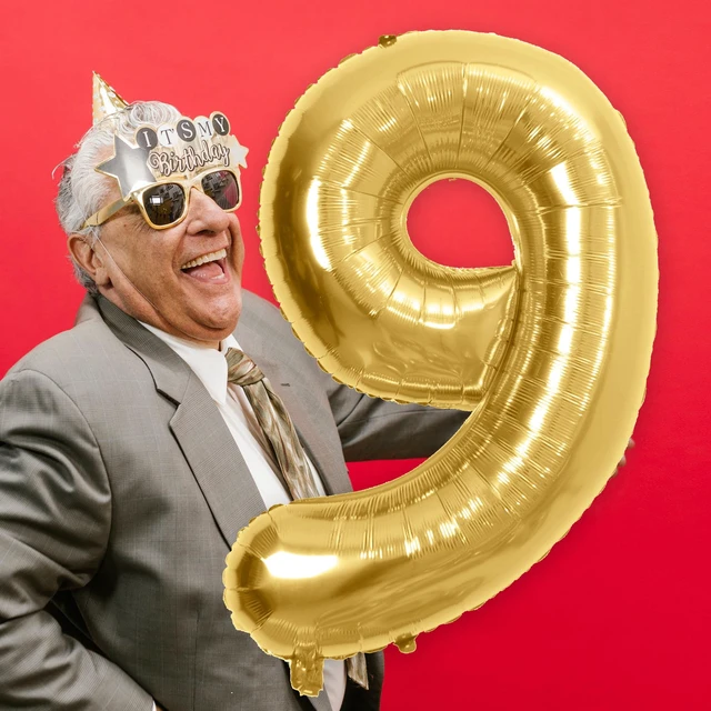 Alt view image 4 of 6 - 34" Gold Number 9 Foil Balloon, by Way To Celebrate