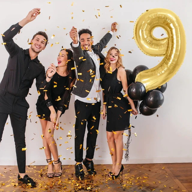 Alt view image 2 of 6 - 34" Gold Number 9 Foil Balloon, by Way To Celebrate