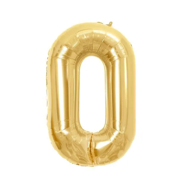 Alt view image 6 of 6 - 34" Gold Number 0 Foil Balloon, by Way To Celebrate
