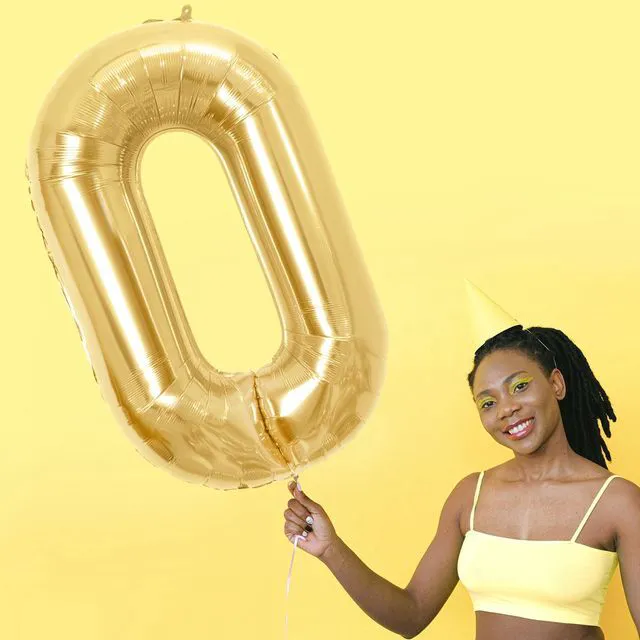 Alt view image 2 of 6 - 34" Gold Number 0 Foil Balloon, by Way To Celebrate