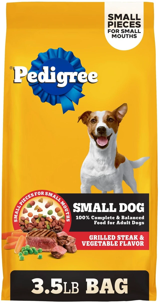 Main image of Pedigree Adult Small Dog Dry Dog Food, Grilled Steak and Vegetable Flavor, 3.5 lb Bag