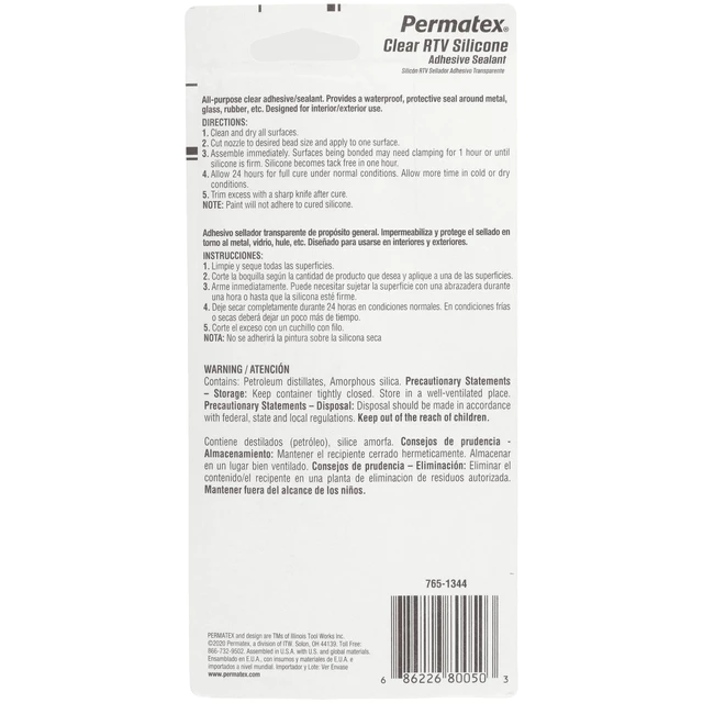 Alt view image 4 of 6 - Permatex 75151 Clear Rtv Silicone Adhesive Sealant, 3 oz