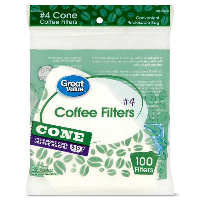Alt view image 3 of 6 - (2 pack) Great Value #4 Cone Coffee Filters, 100 count