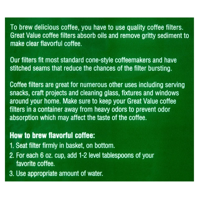 Alt view image 6 of 6 - (2 pack) Great Value #4 Cone Coffee Filters, 100 count