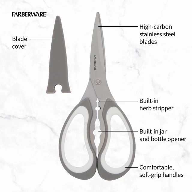 Alt view image 5 of 6 - Farberware All Purpose Scissors with Blade Cover and Soft Grip Handles and Razor Sharp Blades, Gray