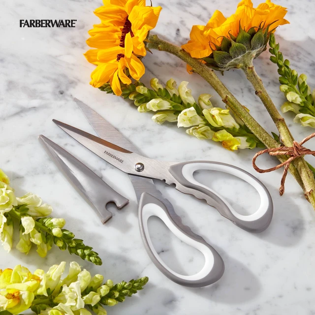Alt view image 4 of 6 - Farberware All Purpose Scissors with Blade Cover and Soft Grip Handles and Razor Sharp Blades, Gray