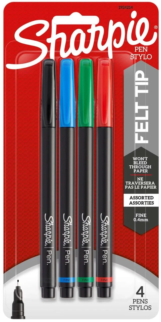 Main image of Sharpie Fine Point Pens, 0.8 mm, Assorted Colors, 4 Count