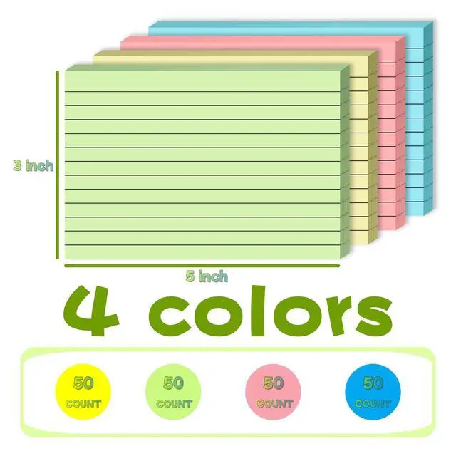 Alt view image 3 of 7 - 100 Count Colored Index Cards 3x5 Inch Ruled Flashcards Notecards 4 Color (25 Sheets Each),Lined Study Card Portable Note Taking for School Office Home