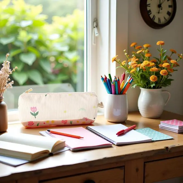 Alt view image 4 of 7 - Beige Simples And Cute Large Capacity Desktop Stationery Storage Bag Corduroy Floral Pencil Case Des