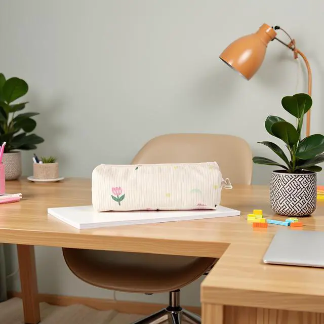 Alt view image 3 of 7 - Beige Simples And Cute Large Capacity Desktop Stationery Storage Bag Corduroy Floral Pencil Case Des