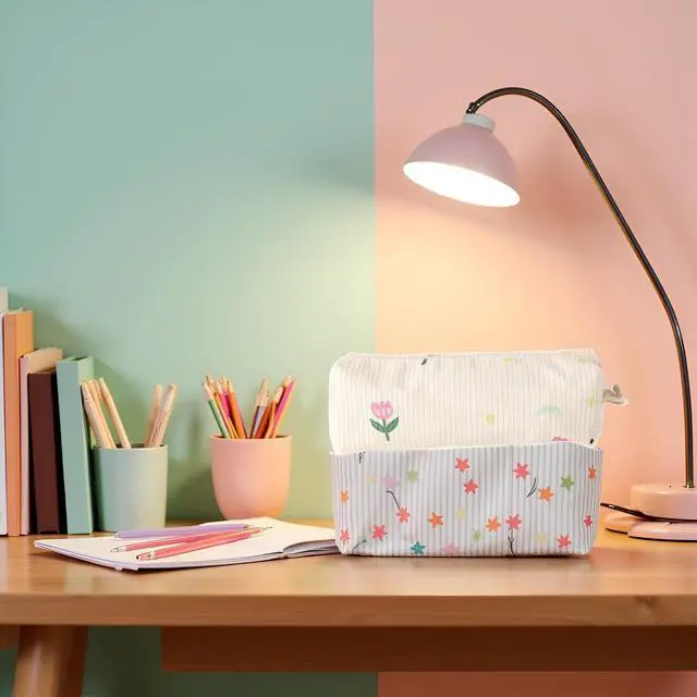 Alt view image 5 of 7 - Beige Simples And Cute Large Capacity Desktop Stationery Storage Bag Corduroy Floral Pencil Case Des