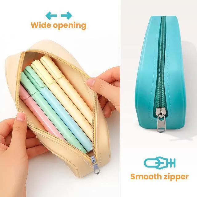 Alt view image 4 of 7 - Silicone Pencil Case Aesthetic Pencil Pouch for Women & Teens Cute Pen Case, Beige Makeup Bag, T