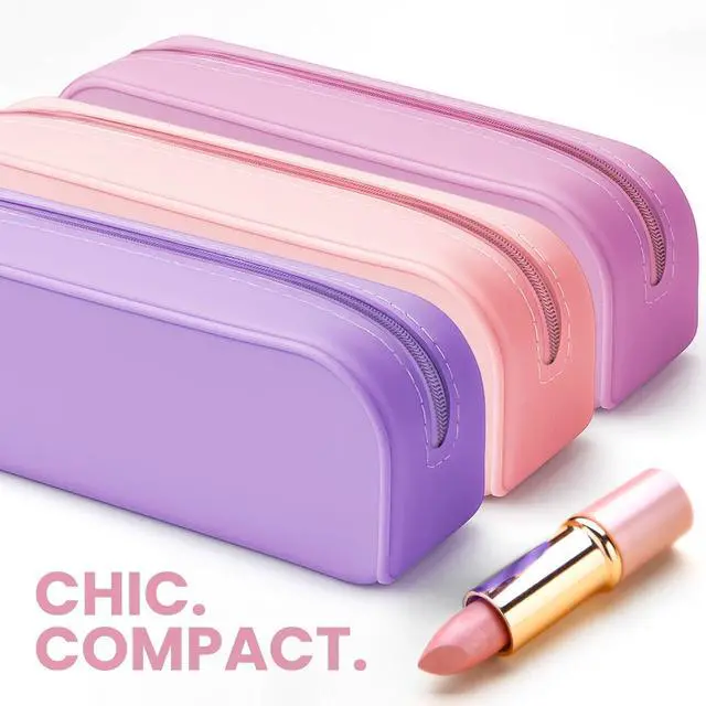 Alt view image 6 of 7 - Silicone Pencil Case Aesthetic Pencil Pouch for Women & Teens Cute Pen Case, Beige Makeup Bag, T