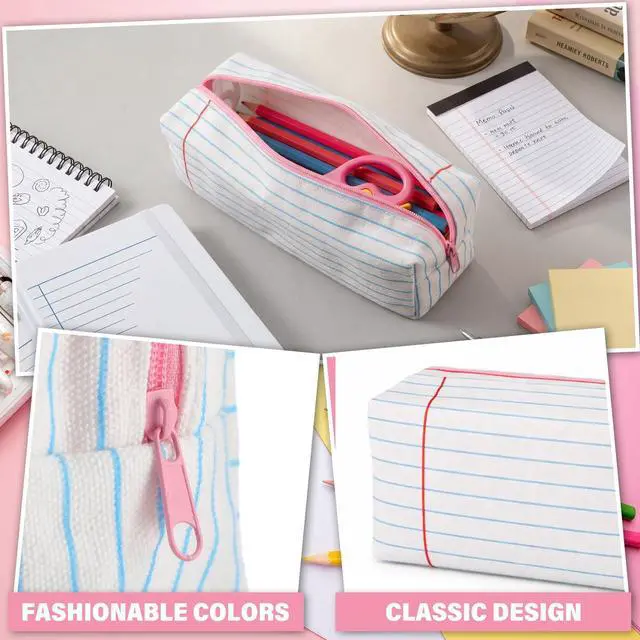 Alt view image 3 of 7 - Striped Pencil Case 7.87 x 3.15 Inch Line Drawing Pencil Bag Preppy Lined Notebook Pen Pouch Station