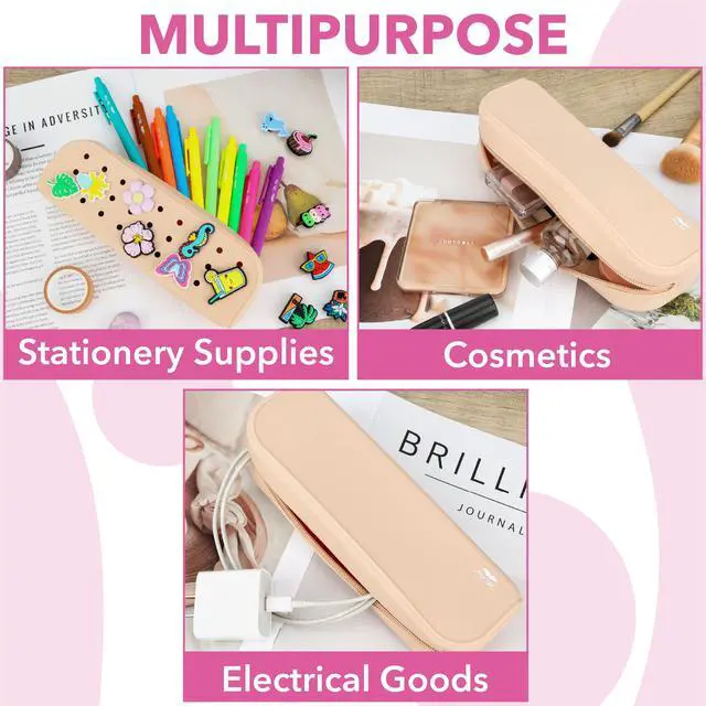 Alt view image 5 of 6 - Small Silicone Pencil Case with DIY Holes and 20 Decorative Charms | Aesthetic Pencil Bag f