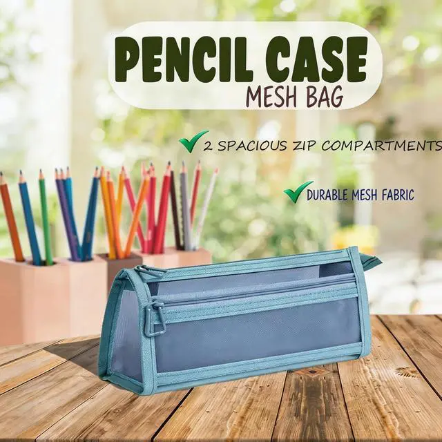 Alt view image 4 of 7 - Mesh Pencil Case Storage Bag Pouch Holder Box Organizer Green for Adult | Mesh Pencil Storage