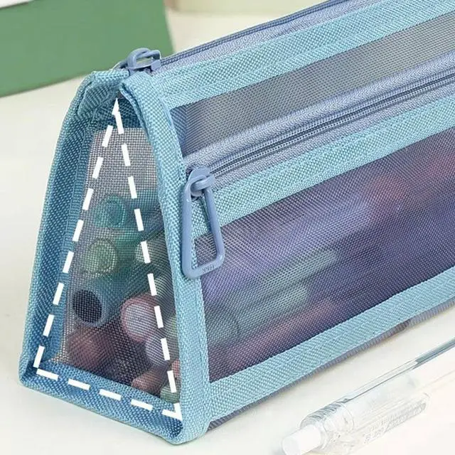 Alt view image 7 of 7 - Mesh Pencil Case Storage Bag Pouch Holder Box Organizer Green for Adult | Mesh Pencil Storage