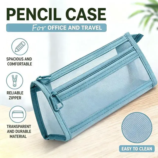 Alt view image 5 of 7 - Mesh Pencil Case Storage Bag Pouch Holder Box Organizer Green for Adult | Mesh Pencil Storage