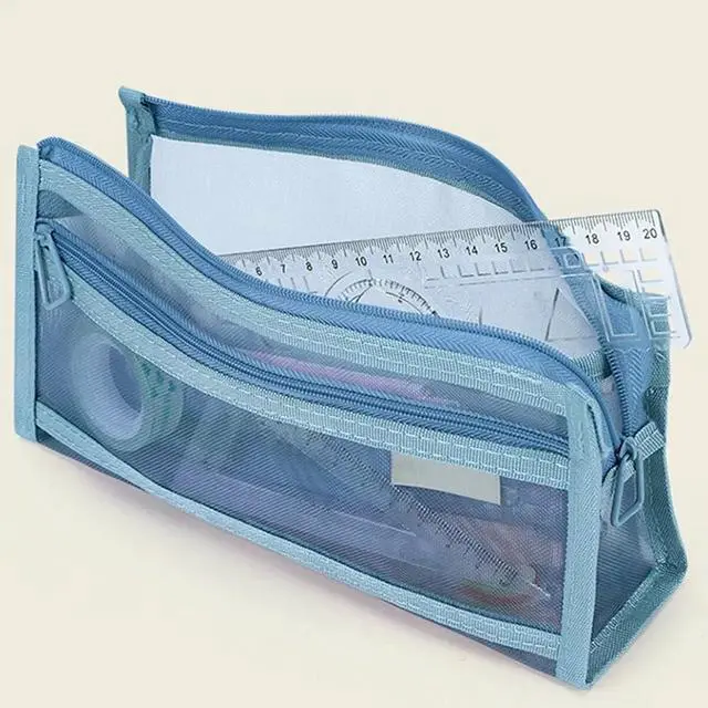 Alt view image 6 of 7 - Mesh Pencil Case Storage Bag Pouch Holder Box Organizer Green for Adult | Mesh Pencil Storage