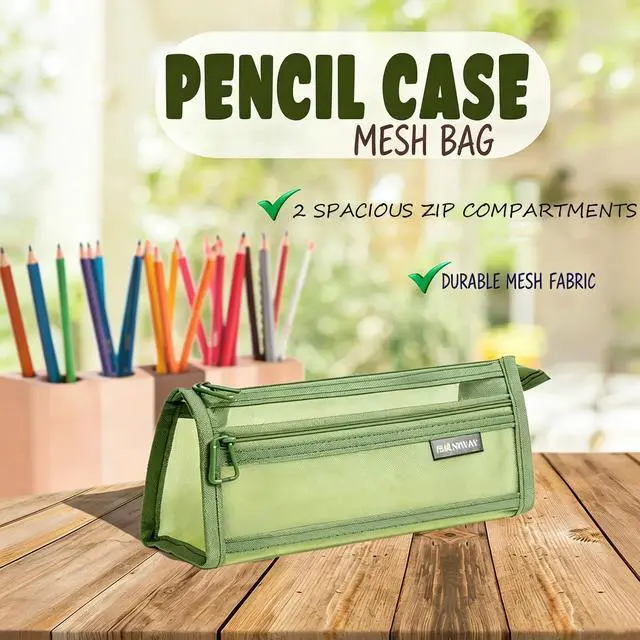 Alt view image 4 of 7 - Mesh Pencil Case Storage Bag Pouch Holder Box Organizer Green for Adult | Mesh Pencil Storage